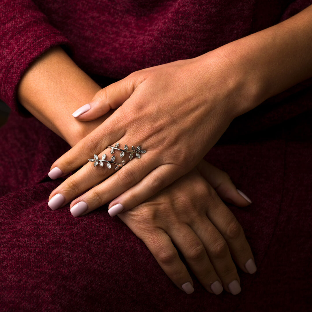 SI-R-04034014d Olive Leaf Branch Ring - 925 Sterling Silver - Image 2