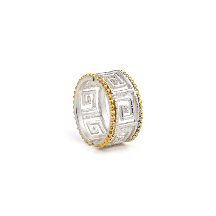 Greek Key Lace Ring - 925 Sterling Silver and Gold Plated - Image 3