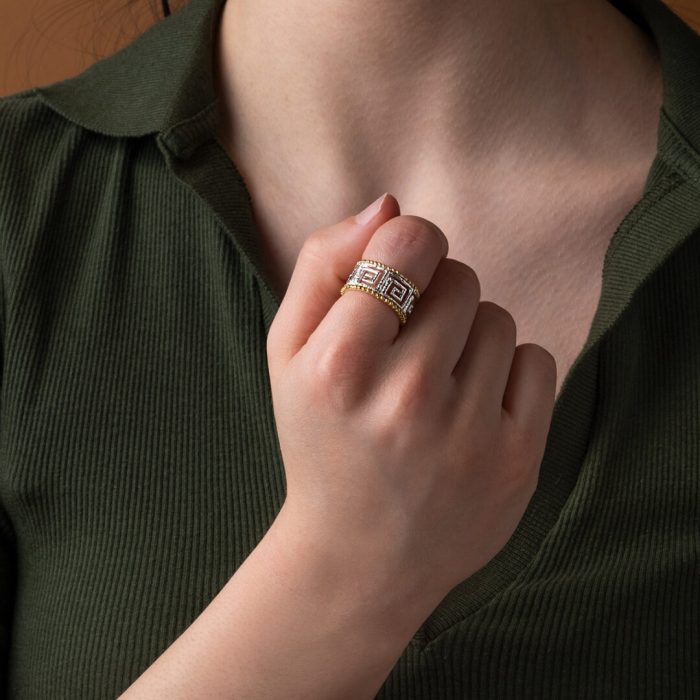 Greek Key Lace Ring - 925 Sterling Silver and Gold Plated - Image 2