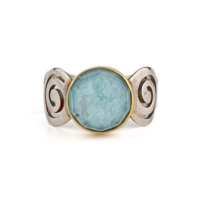 Amazonite Ring Spiral Ring - 18K Gold and 925 Sterling Silver - Image 1