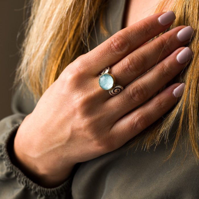 Amazonite Ring Spiral Ring - 18K Gold and 925 Sterling Silver - Image 2
