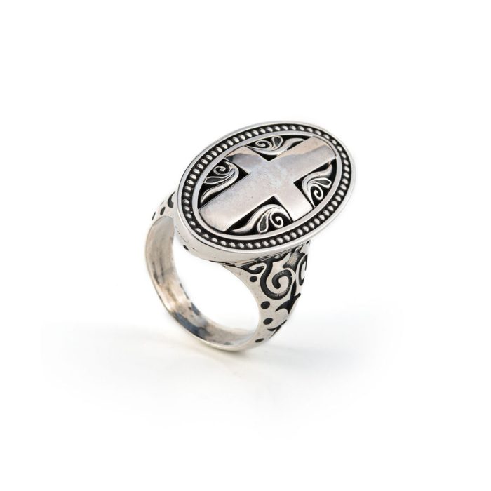 Oval Cross Ring Sterling Silver- Yianni Jewelry - Image 3