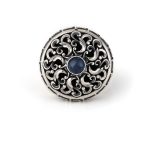 Greek Meander Floral Embossed Ring with Lapis - Sterling Silver Yianni Jewelry