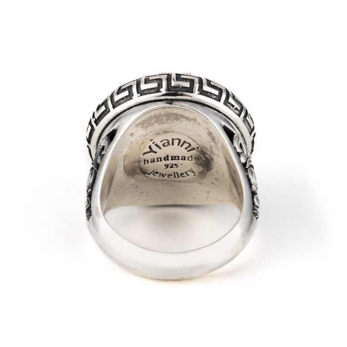 Greek Meander Floral Embossed Ring with Lapis - Sterling Silver Yianni Jewelry - Image 3