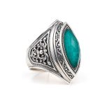Byzantine Ring Marquise Malachite Silver 925 - Image 2