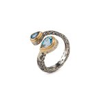 Eden’s Garden double teardrop Ring in 18K Gold and Sterling Silver with Semi precious Stones - Image 2
