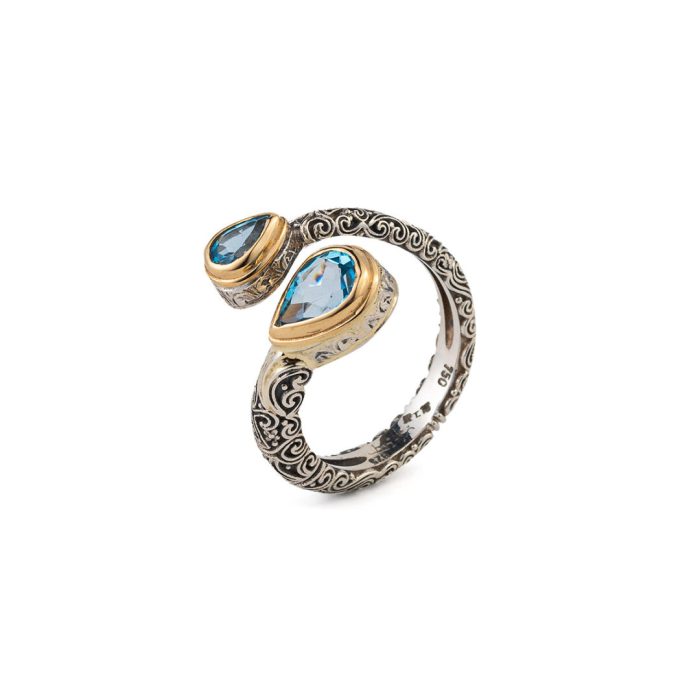 Eden’s Garden double teardrop Ring in 18K Gold and Sterling Silver with Semi precious Stones - Image 2