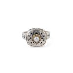 Garden shadows cushion ring in 18K Gold and Sterling Silver with pearl