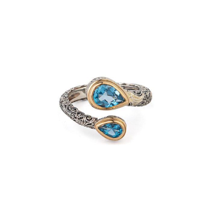 Eden’s Garden double teardrop Ring in 18K Gold and Sterling Silver with Semi precious Stones - Image 1