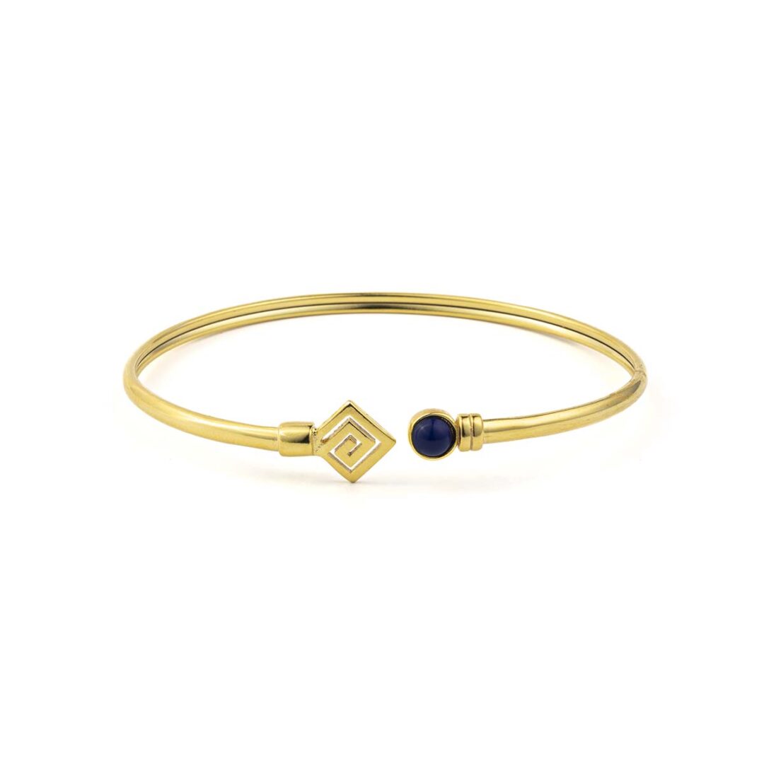 _ZRG7731 Greek Key Cuff Bracelet with Stone - 925 Sterling Silver - Image 3