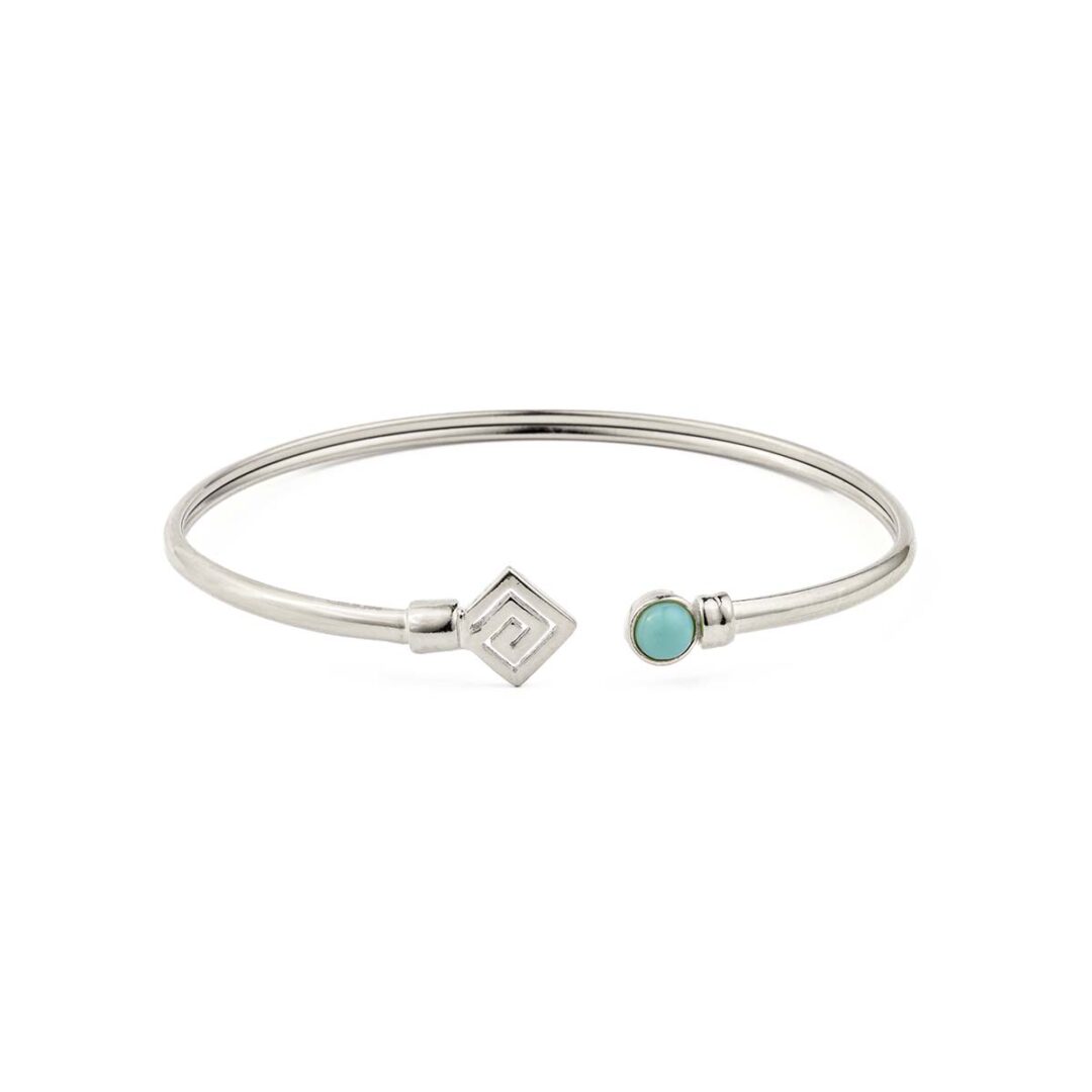 _ZRG7733s Greek Key Cuff Bracelet with Stone - 925 Sterling Silver - Image 5