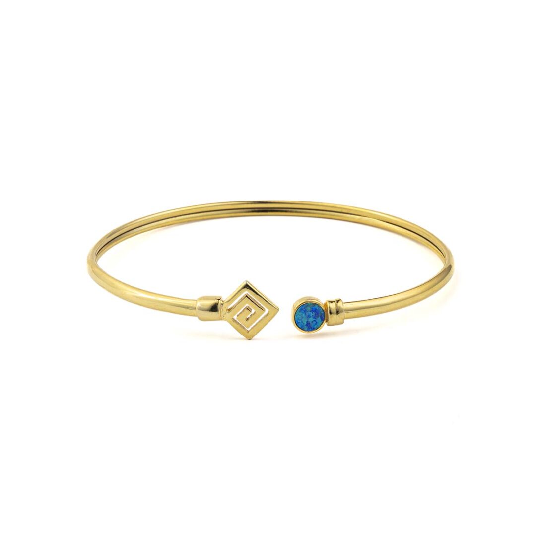 _ZRG7735 Greek Key Cuff Bracelet with Stone - 925 Sterling Silver - Image 1