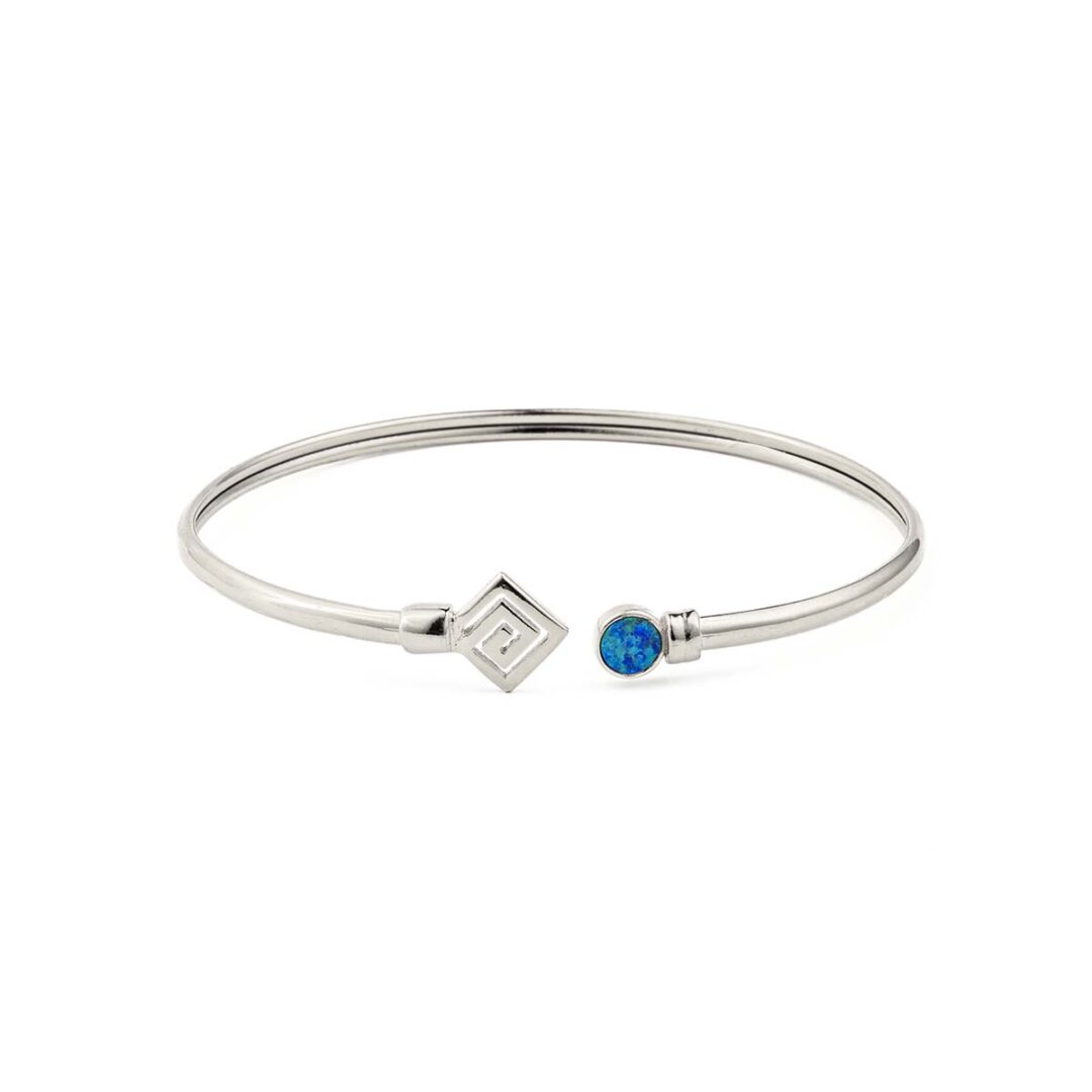 _ZRG7735s Greek Key Cuff Bracelet with Stone - 925 Sterling Silver - Image 7