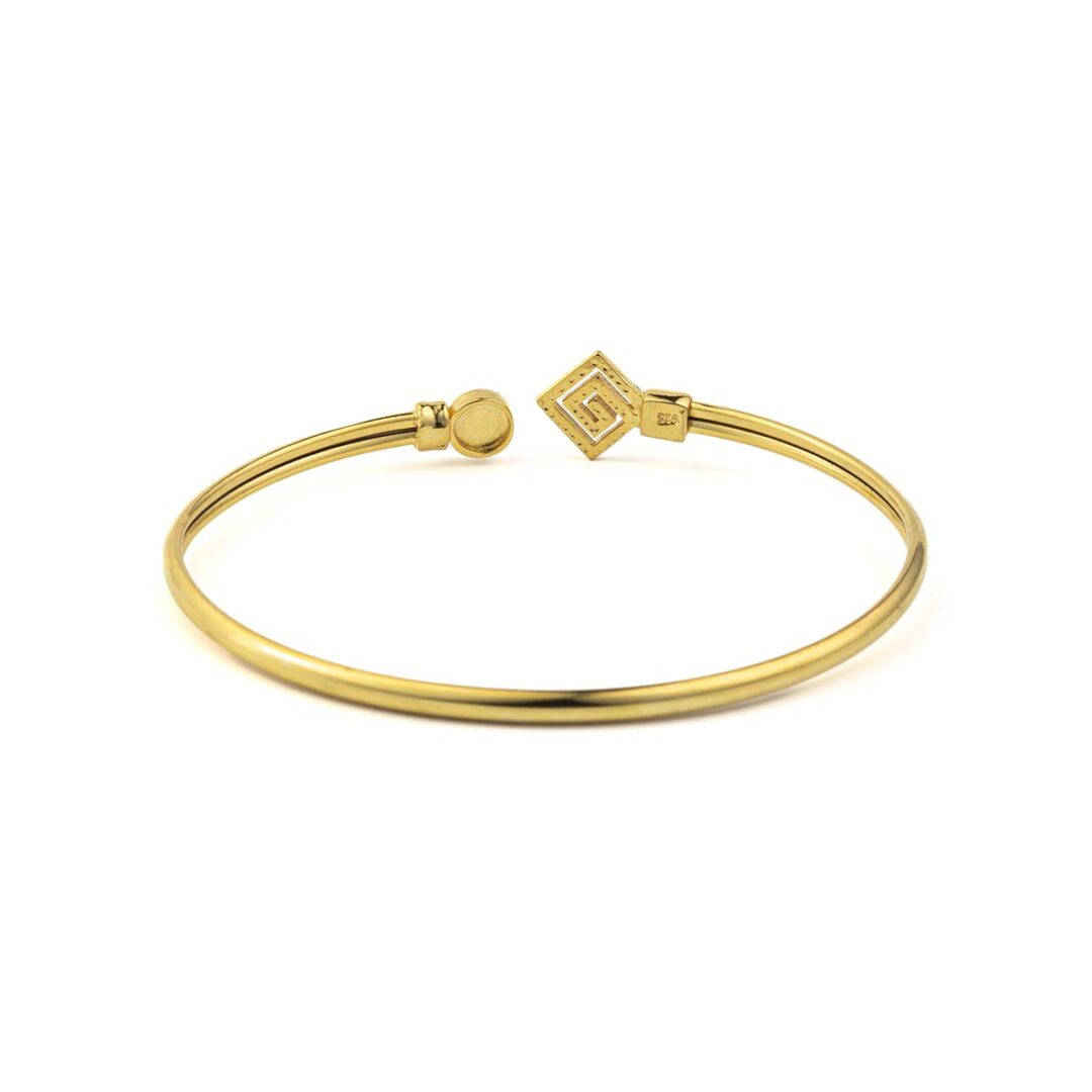 ZRG7736 Greek Key Cuff Bracelet with Stone - 925 Sterling Silver - Image 2