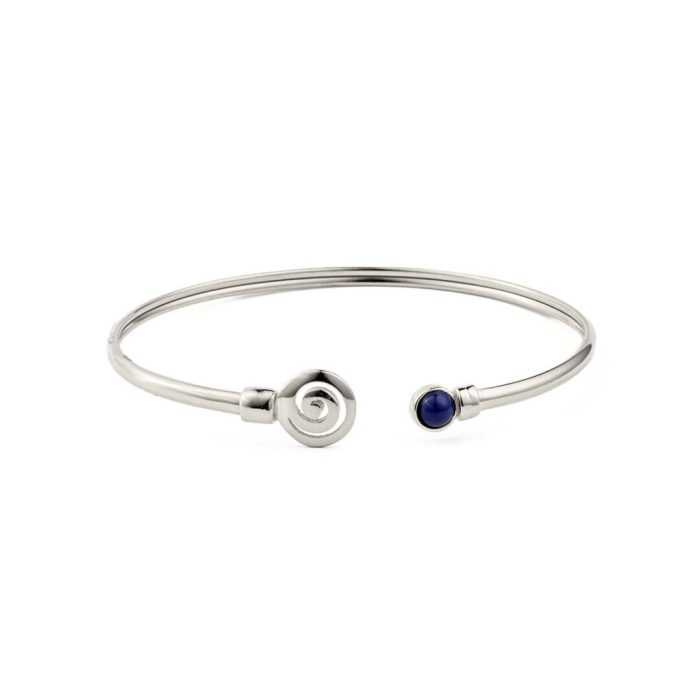 Spiral Cuff Bracelet with Stone - 925 Sterling Silver - Image 4
