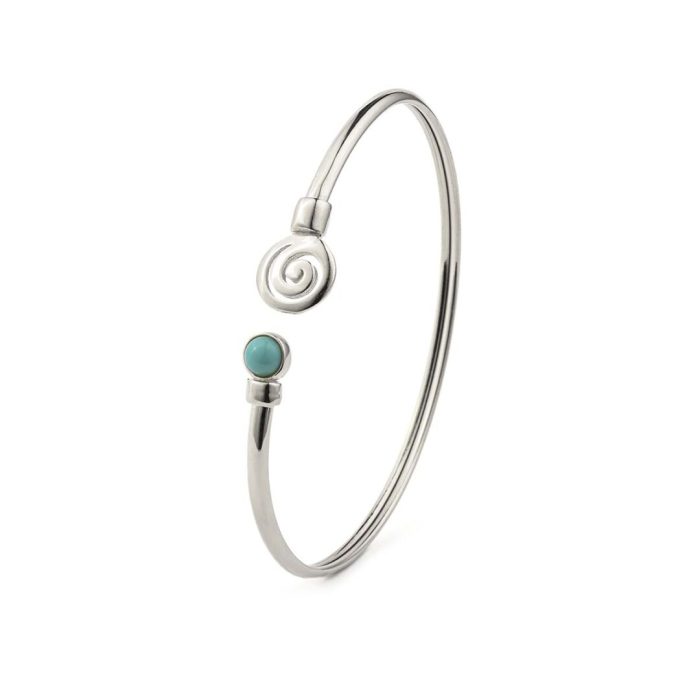 Spiral Cuff Bracelet with Stone - 925 Sterling Silver - Image 9