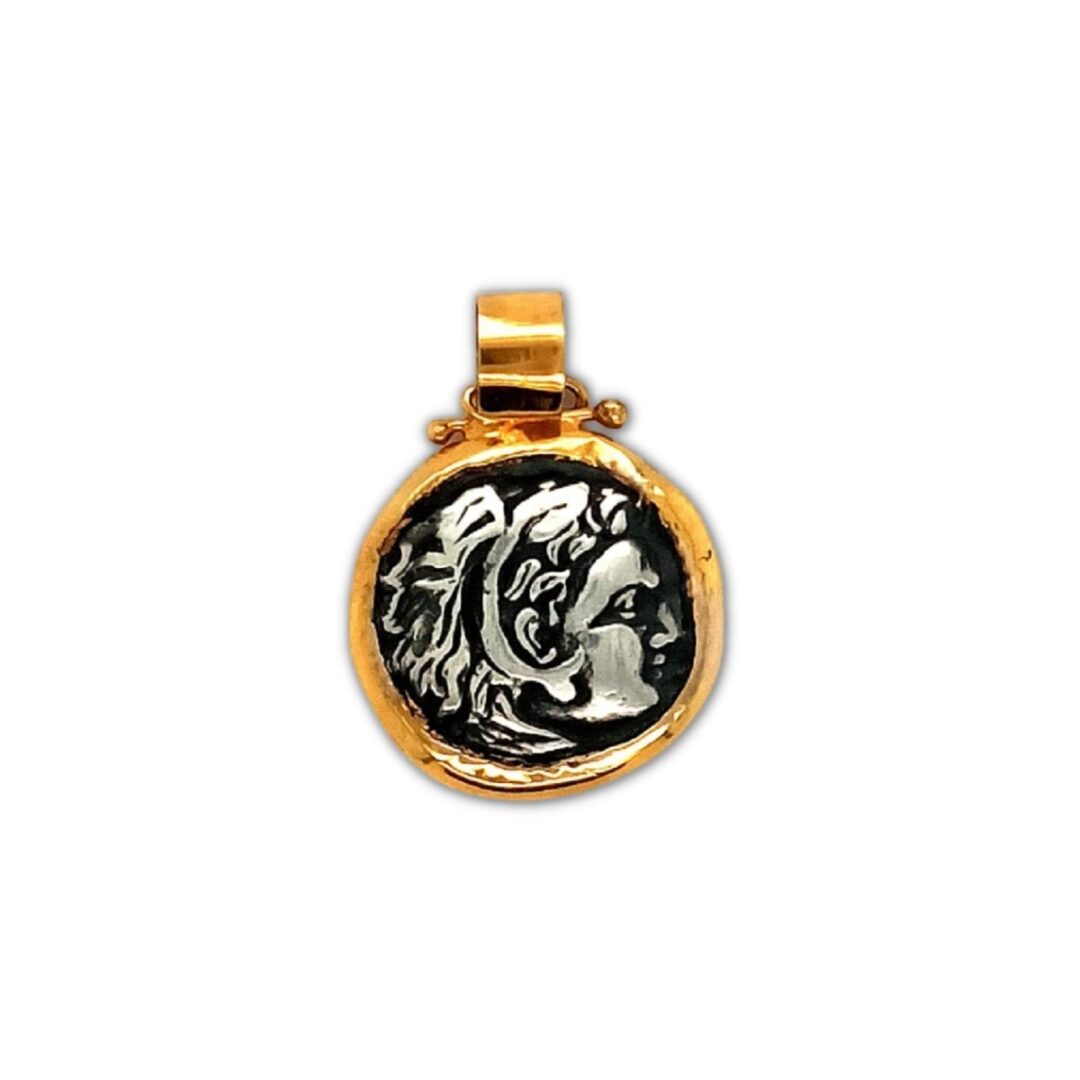 alexander Hercules Coin Pendant - 14K Gold and Sterling Silver 925 - Image 5