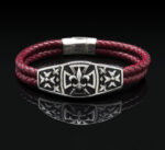 Fleur De Lis Cross Leather Bracelet – 925 Sterling Silver - Image 3