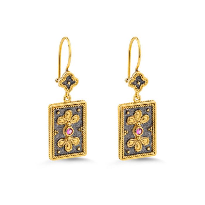Byzantine Floral Rectangle Earrings
