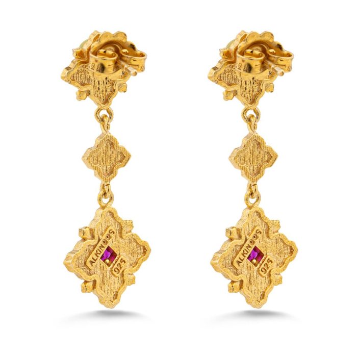 Byzantine Floral Drop Earrings with Zircon - Image 3