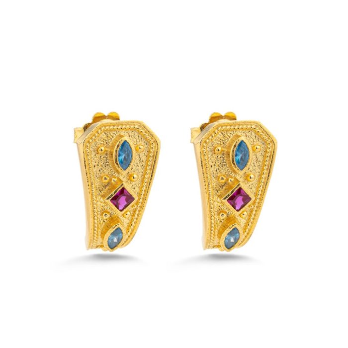 Byzantine Stud Earrings with Multicolored Zircon Stones