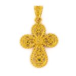 18K Gold Filigree Cross with Emeralds - Image 3