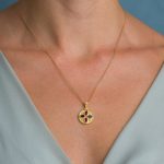 Byzantine Circle Pendant with Multicolor Zircons 925 Sterling Silver Gold Plated - Image 2