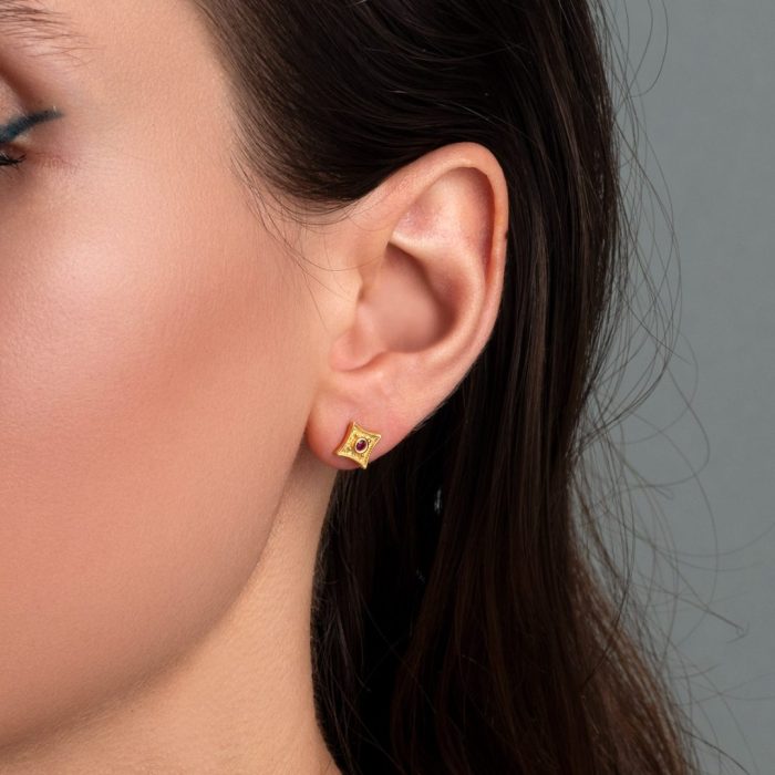 Byzantine Mini Star Stud Earrings with Zircon - Image 2
