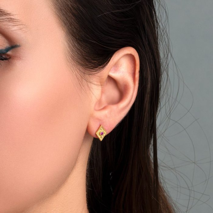 Byzantine Mini Rhombus Earrings with Zircon - Image 2