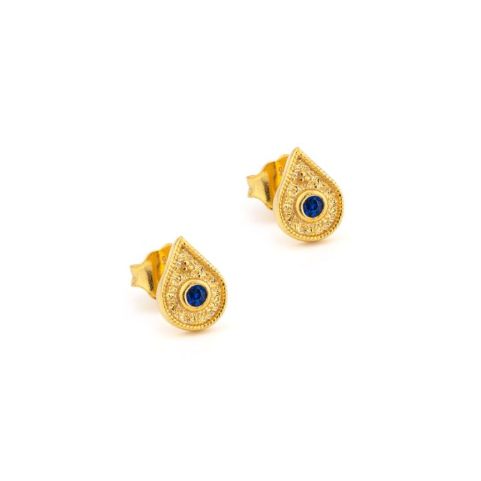 Byzantine Mini Tear Drop Stud Earrings with Zircon - Image 4