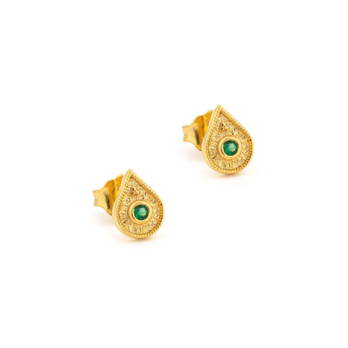 Byzantine Mini Tear Drop Stud Earrings with Zircon - Image 3
