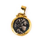 14K Gold and Sterling Silver Greek Goddess Athena Pendant - Image 4