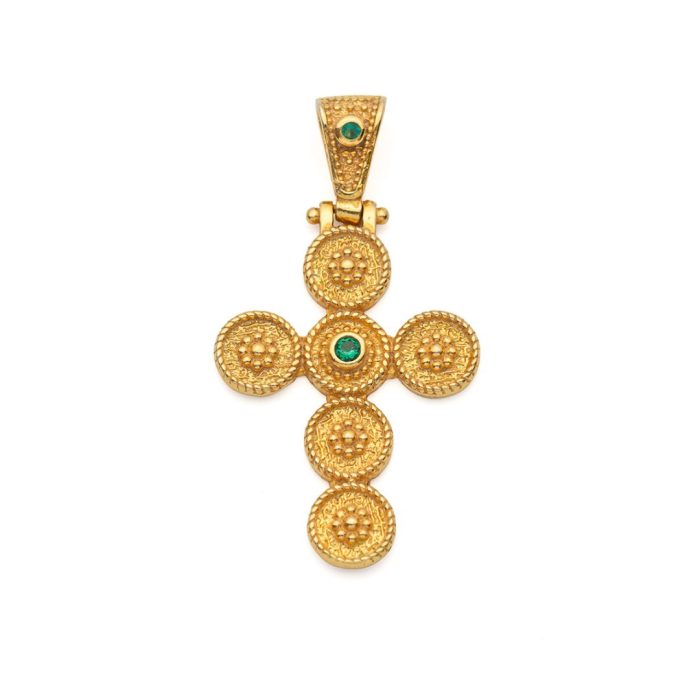 Byzantine Circle Cross Pendant in 925 Sterling Silver Gold Plated with Zircon - Image 6
