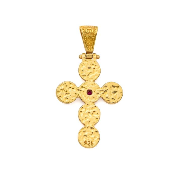 Byzantine Circle Cross Pendant in 925 Sterling Silver Gold Plated with Zircon - Image 3