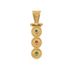 Byzantine Pendant 3 Circle 925 Silver Gold Plated with Multicolor Zircon
