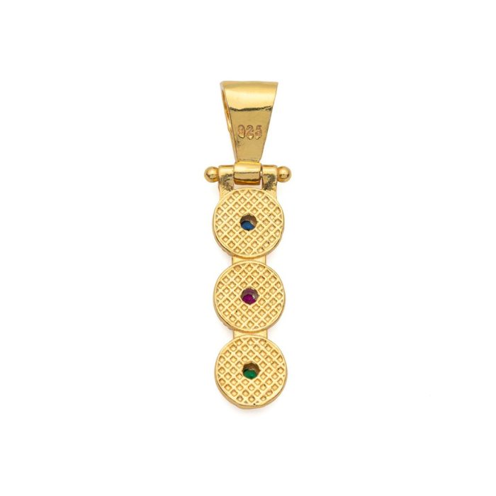 Byzantine Pendant 3 Circle 925 Silver Gold Plated with Multicolor Zircon - Image 3