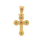 Byzantine Cross Pendant in 925 Sterling Silver Gold Plated with Zircons