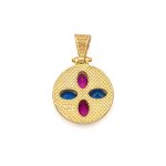 Byzantine Circle Pendant with Multicolor Zircons 925 Sterling Silver Gold Plated - Image 3