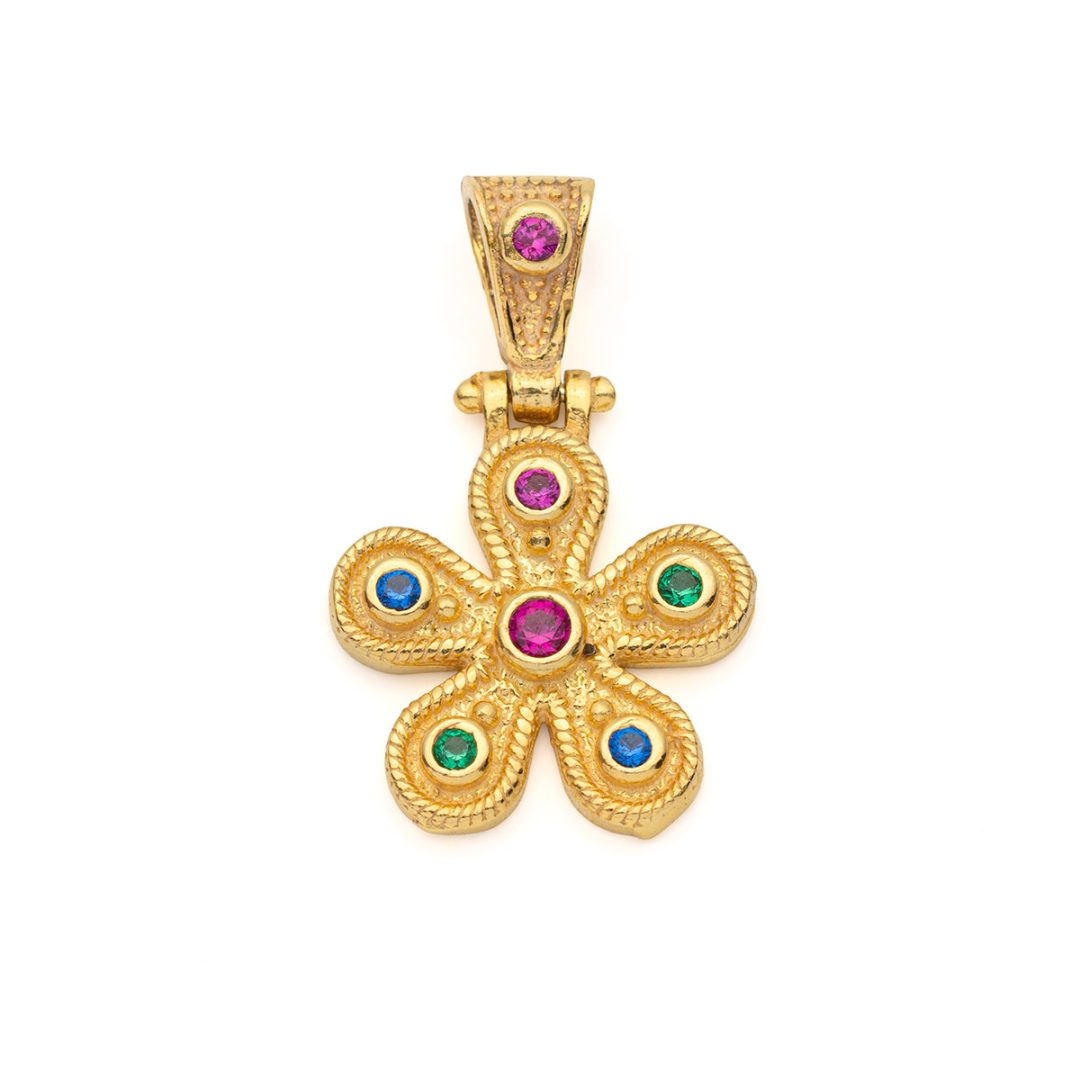 _ZRG4460 Byzantine Flower Pendant in Gold Plated 925 Silver with Zircons - Image 1