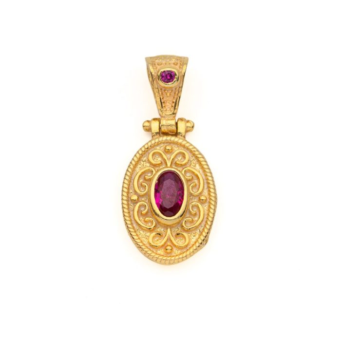 Byzantine Oval Pendant with Zircon 925 Sterling Silver Gold Plated - Image 4