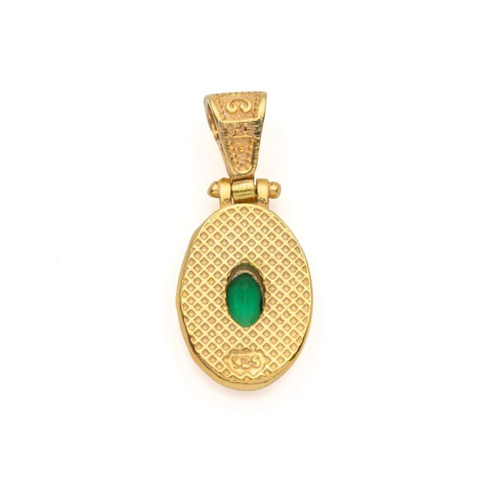 Byzantine Oval Pendant with Zircon 925 Sterling Silver Gold Plated - Image 7