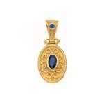 Byzantine Oval Pendant with Zircon 925 Sterling Silver Gold Plated