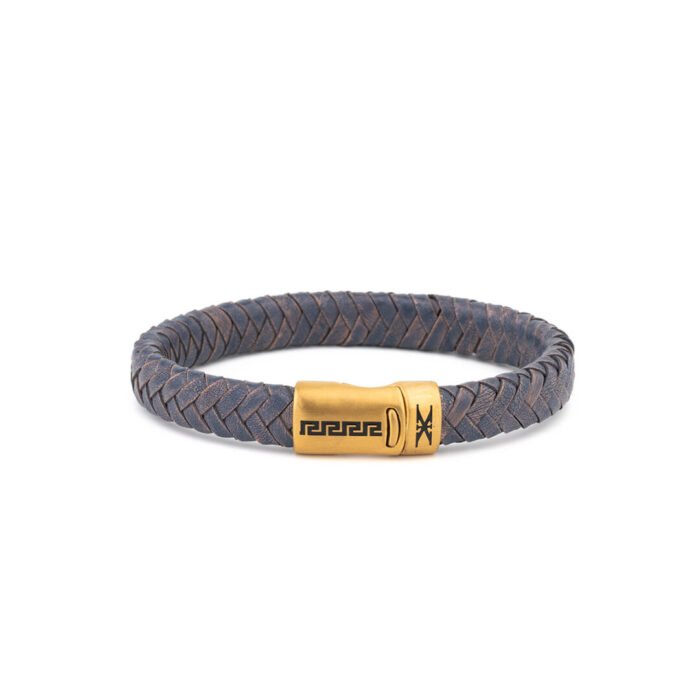 Stainless Steel Leather Bracelet with Meander Motif - Image 4