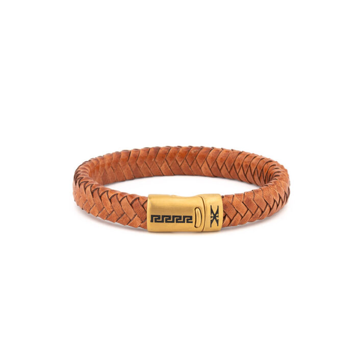Stainless Steel Leather Bracelet with Meander Motif - Image 5