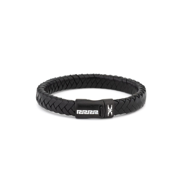 Stainless Steel Leather Bracelet with Meander Motif - Image 6