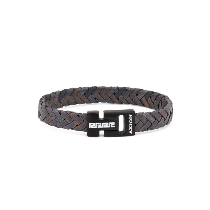 Stainless Steel Leather Bracelet with Meander Motif - Image 3