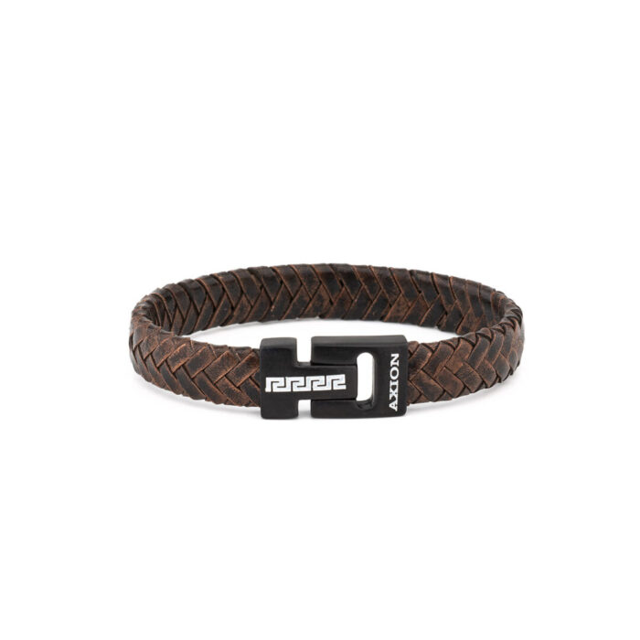Stainless Steel Leather Bracelet with Meander Motif - Image 5
