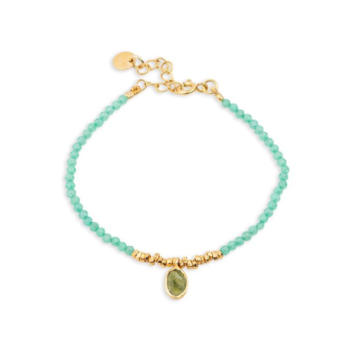 Chrysoprase Bracelet with Green Tourmaline in 925 Sterling Silver and Gold Plated - Image 1