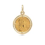 Goddess Athena and Owl Coin Pendant - 14K Gold