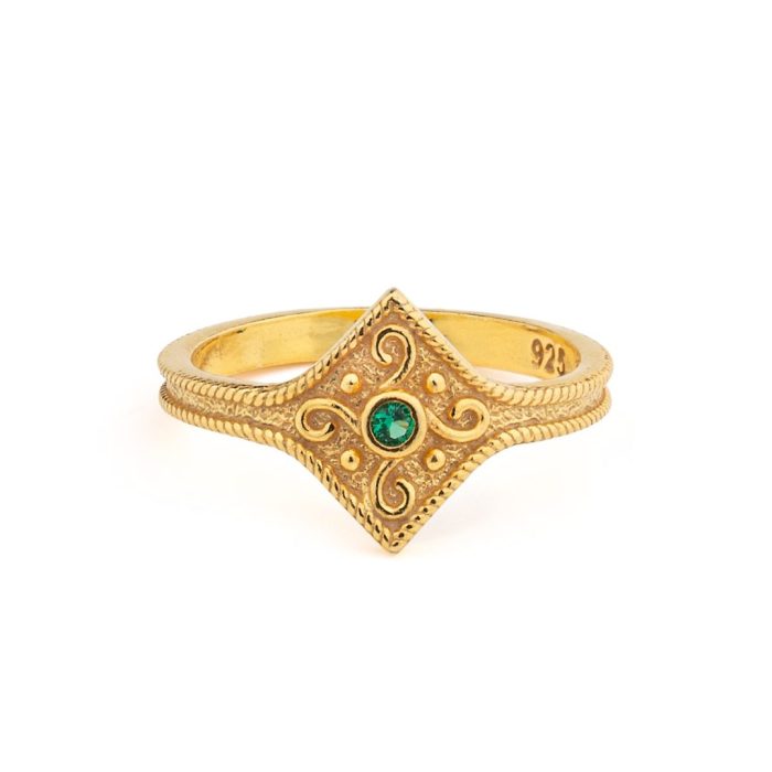 Byzantine Rhombus Ring in 925 Sterling Silver Gold-Plated with Zircon - Image 6